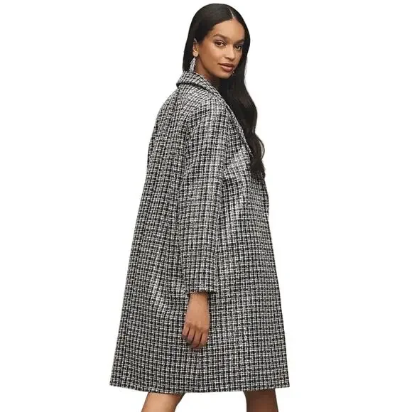 Anthropologie Mare Mare Sequin Tweed Coat Plaid Women’s M Black White New - Picture 16 of 16